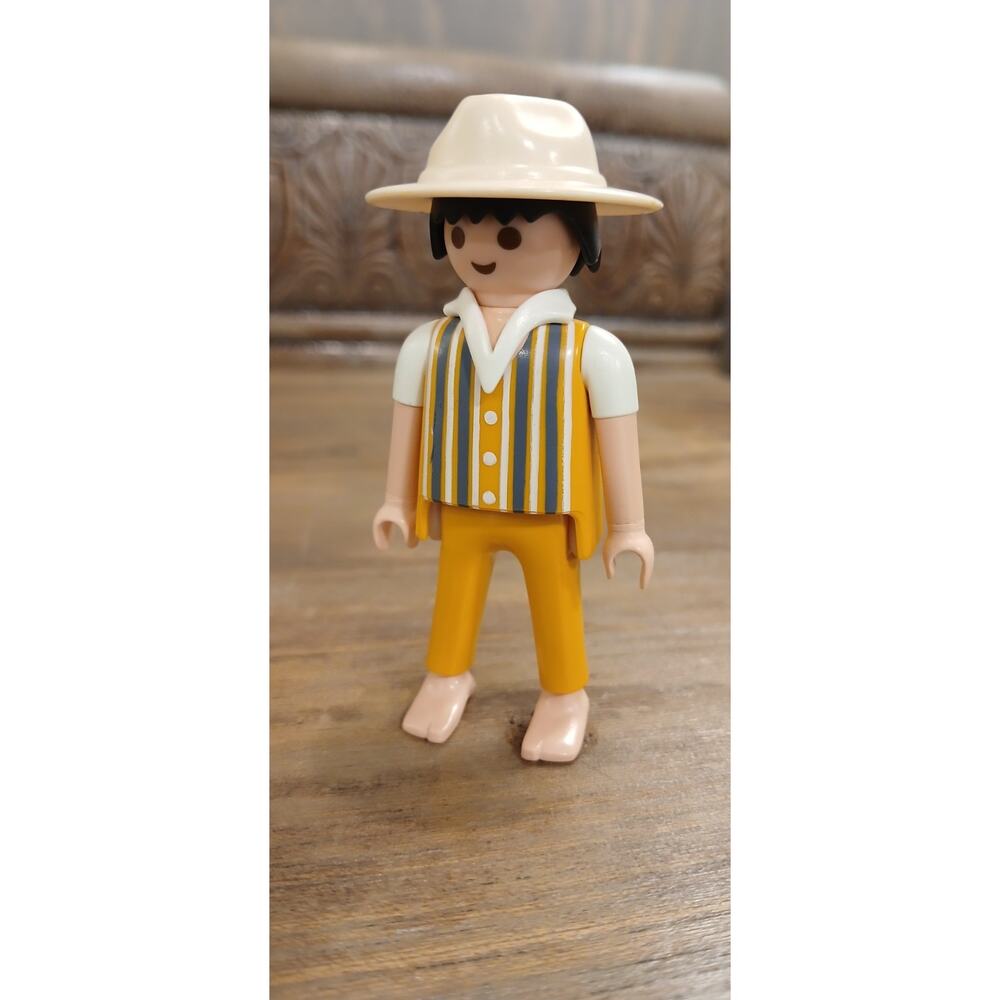 Playmobil Male Figure Striped Shirt Tan Pants Barefoot Hat Beach Comber